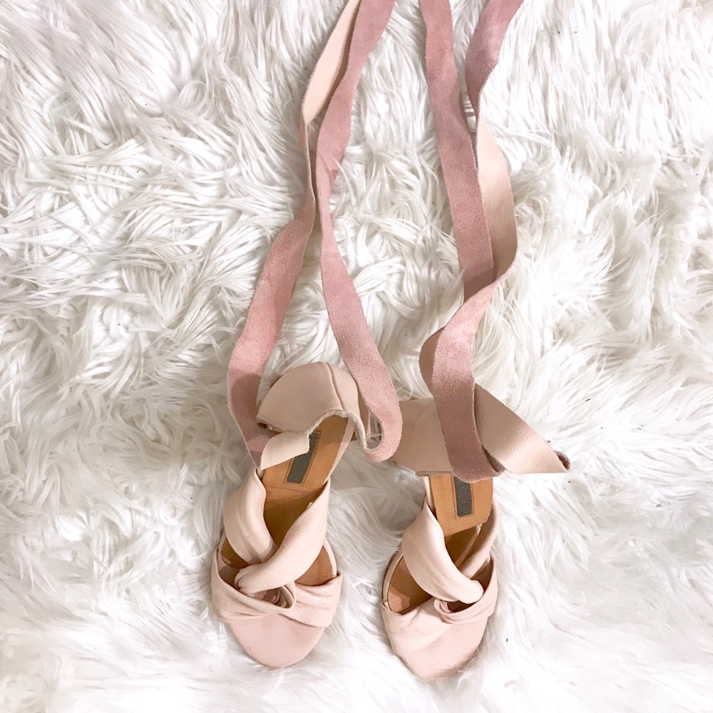 Women's pink leather heels open-toe ankle strap